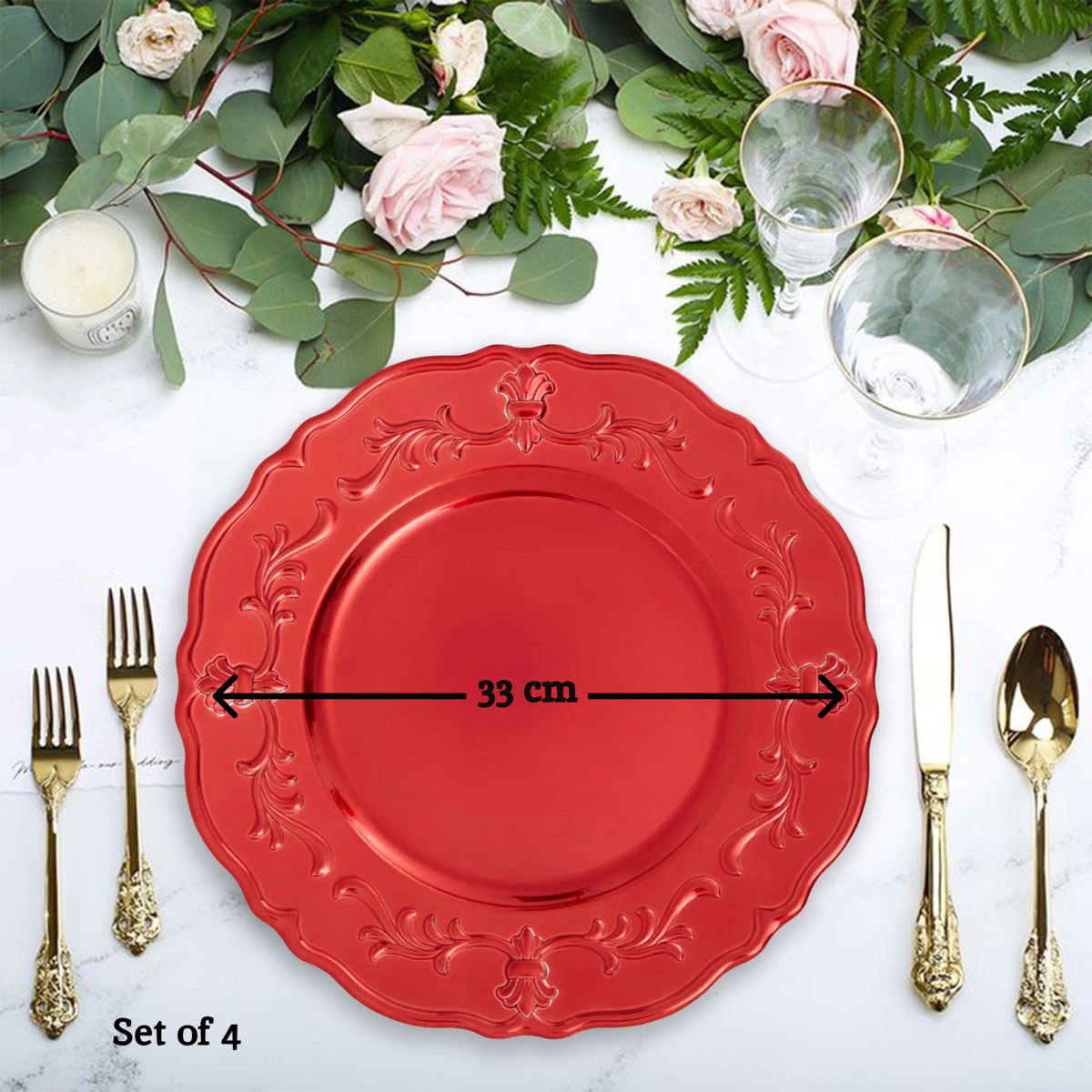Red Baroque Charger Plate | Dia