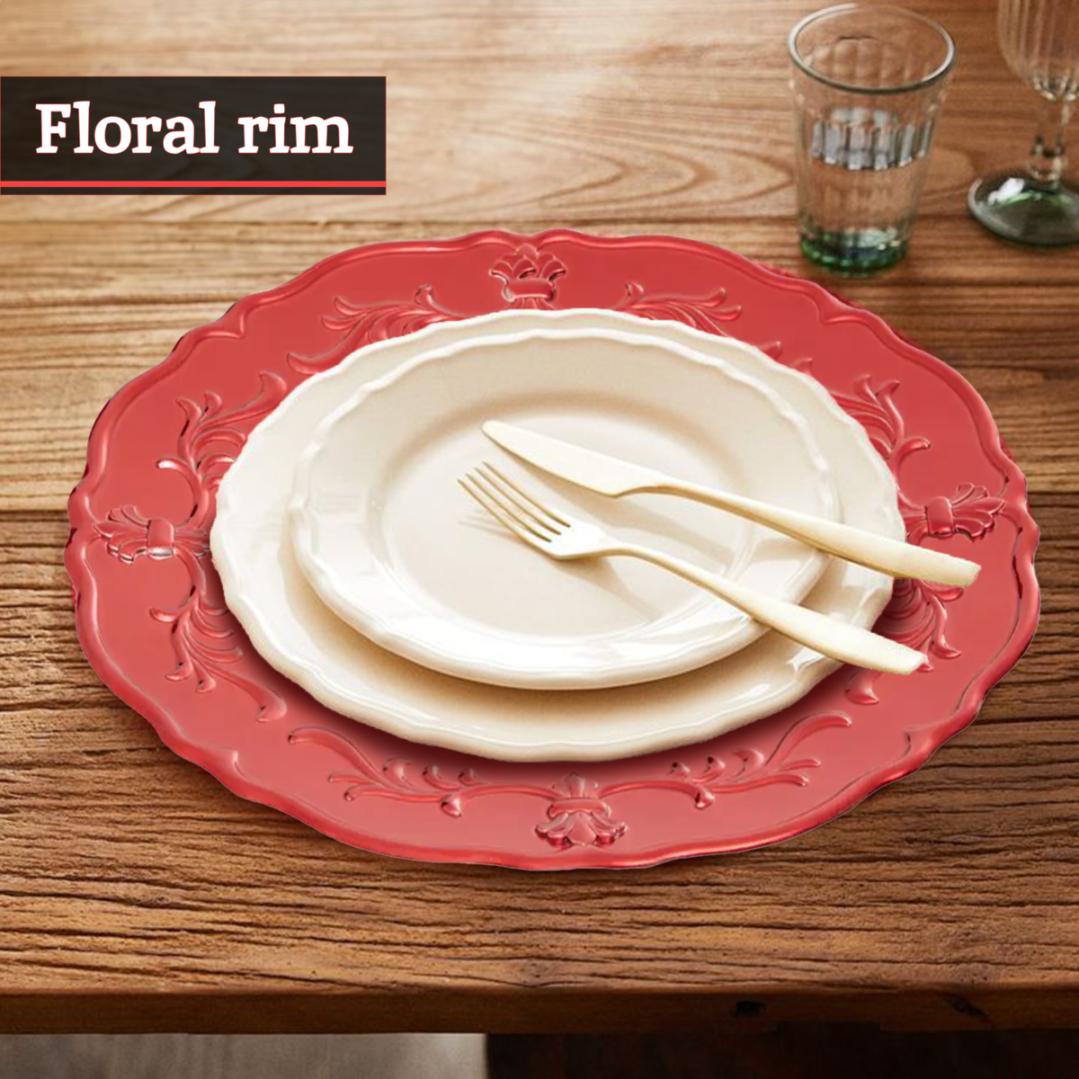 Red Baroque Charger Plate | Dia