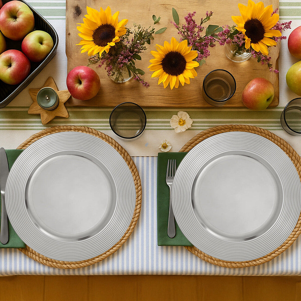 Silver Charger Plate with Ribbed Rim | Dia