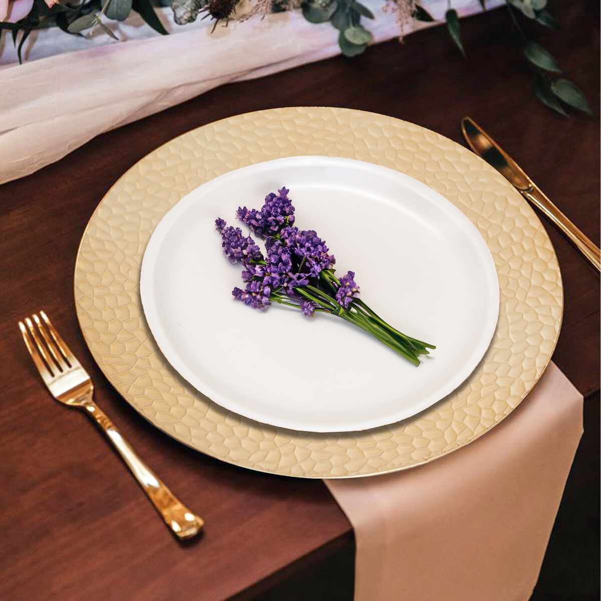 Gold Charger Plate with Hammered Rim | Dia