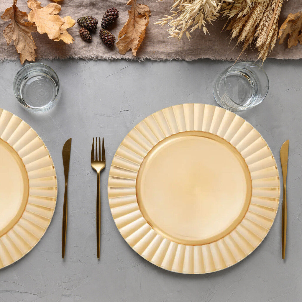 Gold Finish Wave Rim Charger Plate | Dia