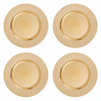 Set of Four 33cm Dia Gold Charger Plates with Octagon Pattern Rim