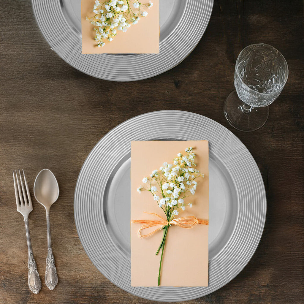 Set of Four 33cm Dia Silver Charger Plates with Ribbed Rims