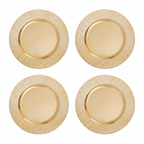 Set of Four 33cm Dia Gold Charger Plates with Hammered Rims