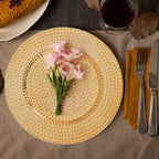 Set of Four 33cm Dia Gold Finish Hammered Charger Plates