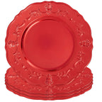Set of Four 33cm Dia Red Finish Baroque Charger Plates