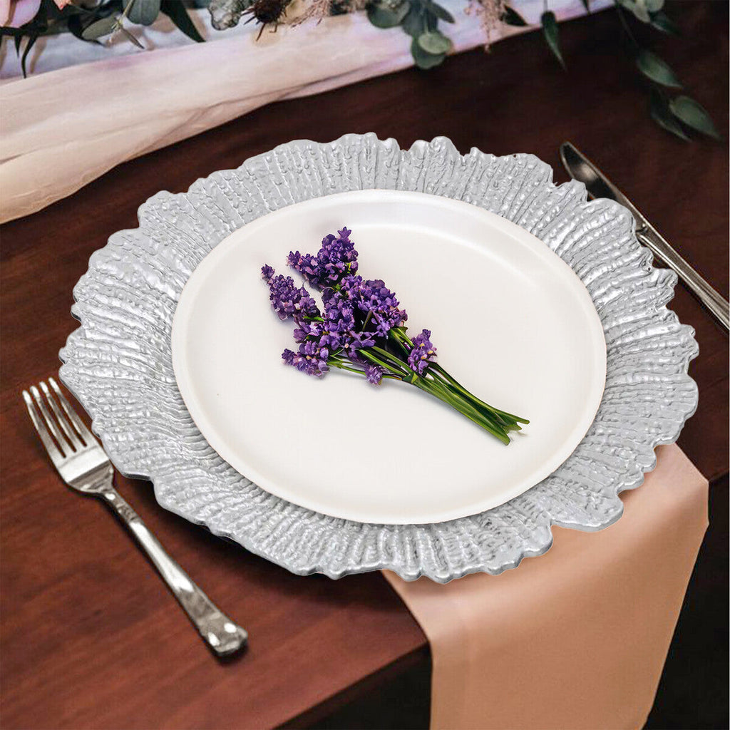 Set of Four 33cm Dia Silver Finish Reef Charger Plates