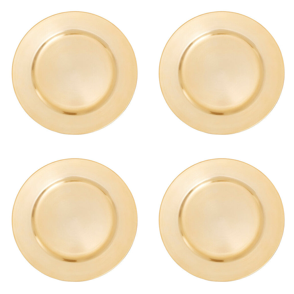 Set of Four 33cm Dia Gold Finish Flat Style Charger Plates
