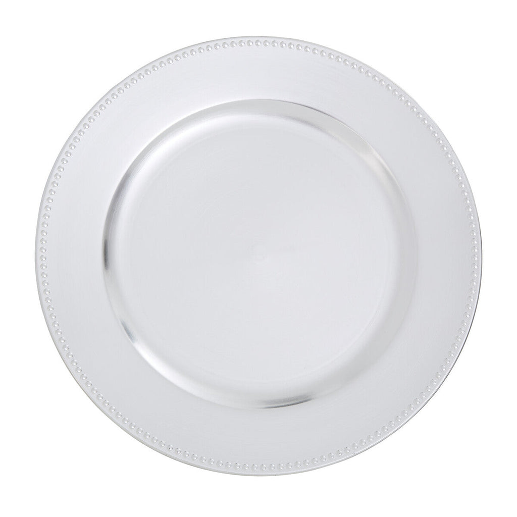 Set of Four 33cm Dia Silver Finish Dotted Charger Plates