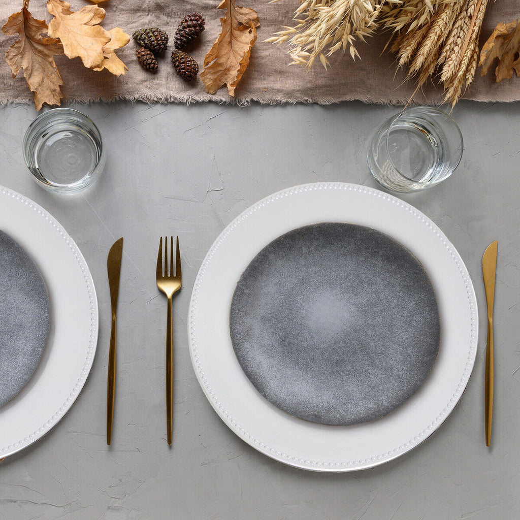Set of Four 33cm Dia Silver Finish Dotted Charger Plates