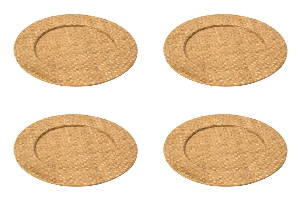 Set of Four 33cm Dia Pandanus Natural Charger Plates