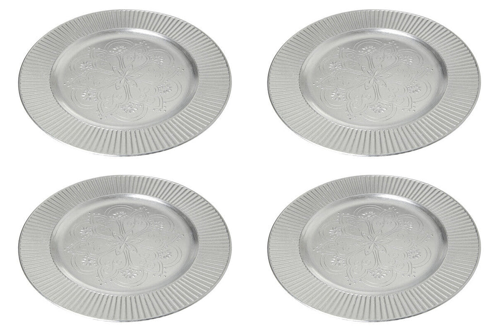 Set of Four 33cm Dia Redbud Silver Charger Plates