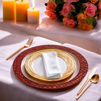 Set of Four 33cm Dia Pandanus Red Charger Plates