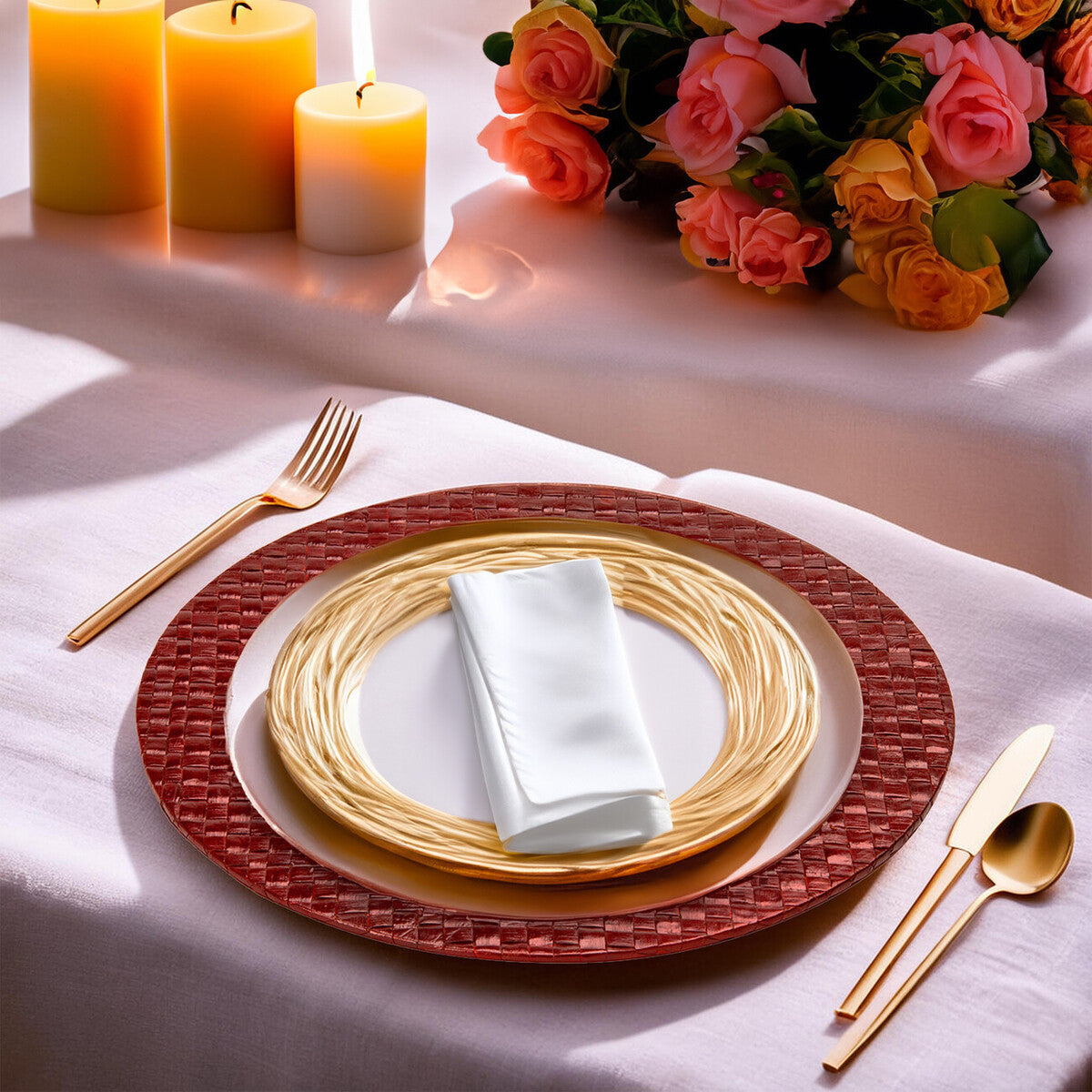 Set of Four 33cm Dia Pandanus Red Charger Plates