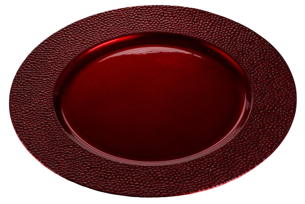 Set of Four 33cm Paxton Red Pebble Effect Charger Plates | Paxton