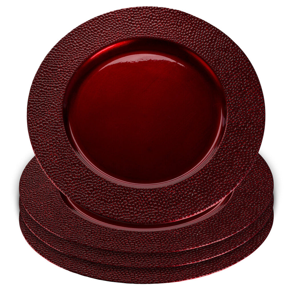 Set of Four 33cm Paxton Red Pebble Effect Charger Plates | Paxton