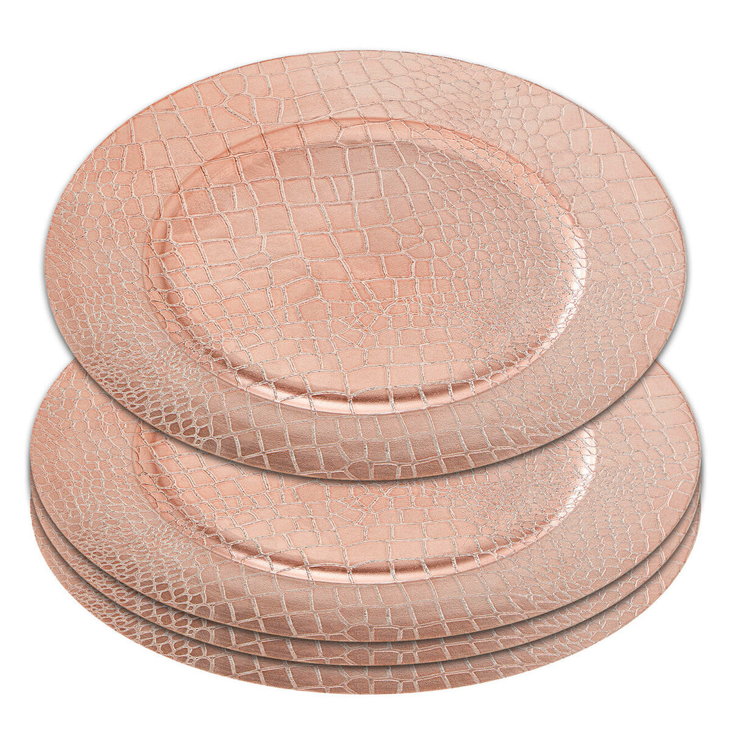 Set of Four 33cm Dia Rose Gold Crocodile Effect Charger Plates