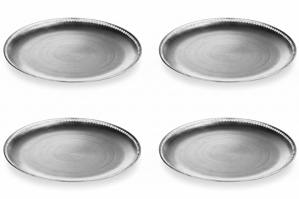 Set of Four 33cm Dia Radiance Silver Decorative Chargers