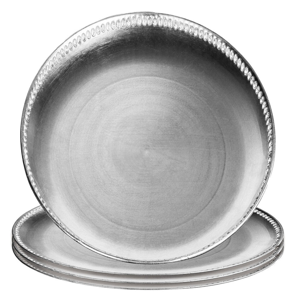 Set of Four 33cm Dia Radiance Silver Decorative Chargers