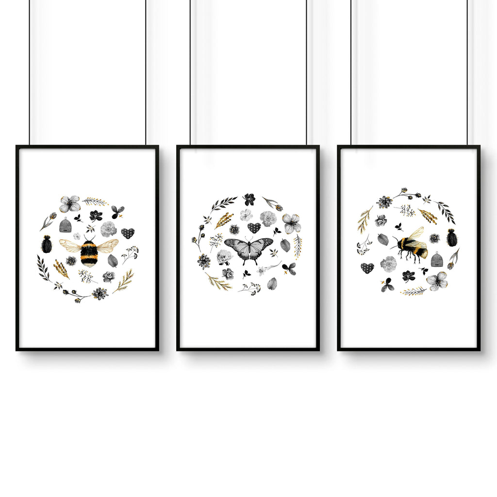 Bees artwork | set of 3 Kitchen wall art prints