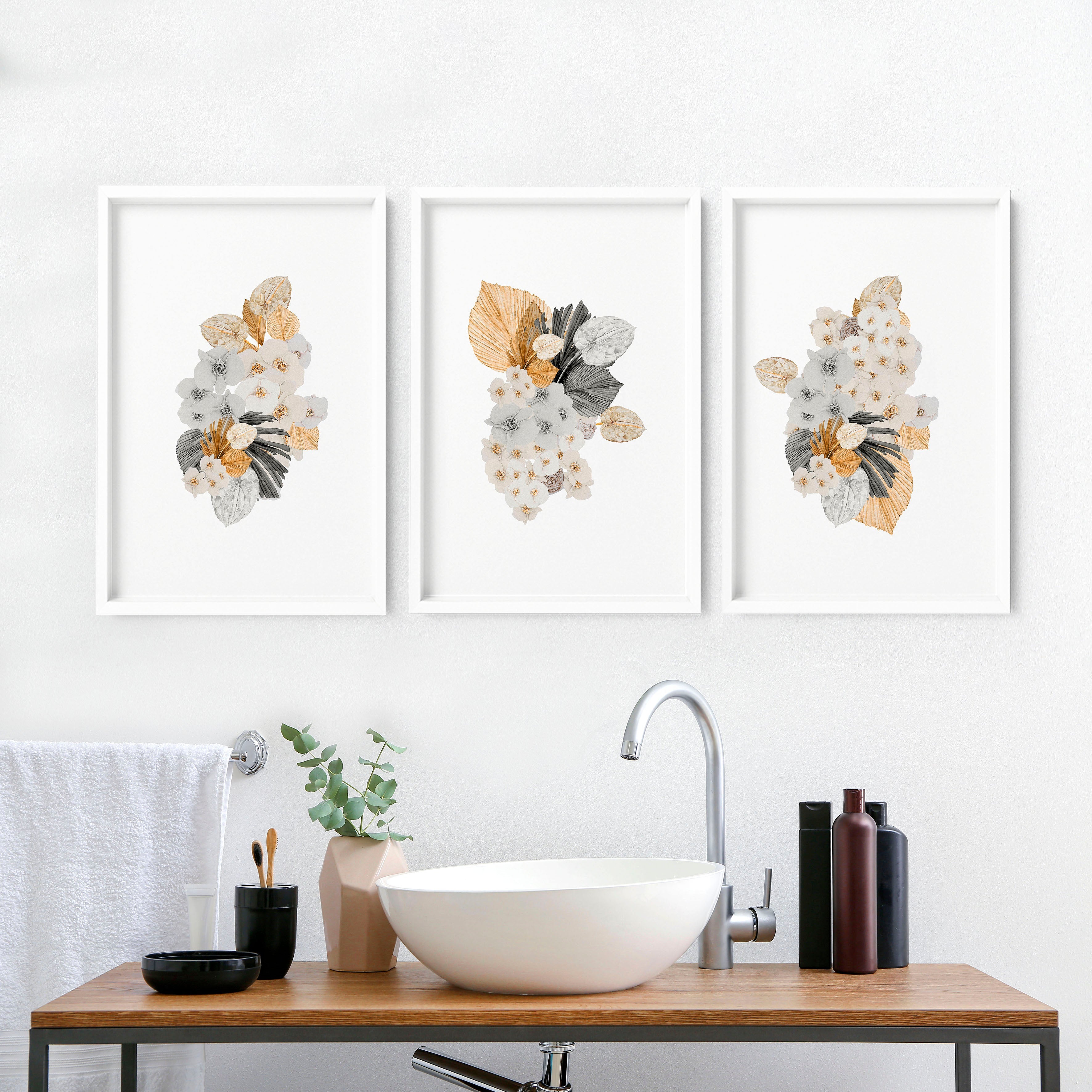 Bathroom decorations for walls | Set of 3 Shabby Chic wall art