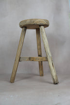 Vintage Rustic Round Stool - Elm wood - 48.4