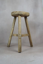 Vintage Rustic Round Stool - Elm wood - 48.4