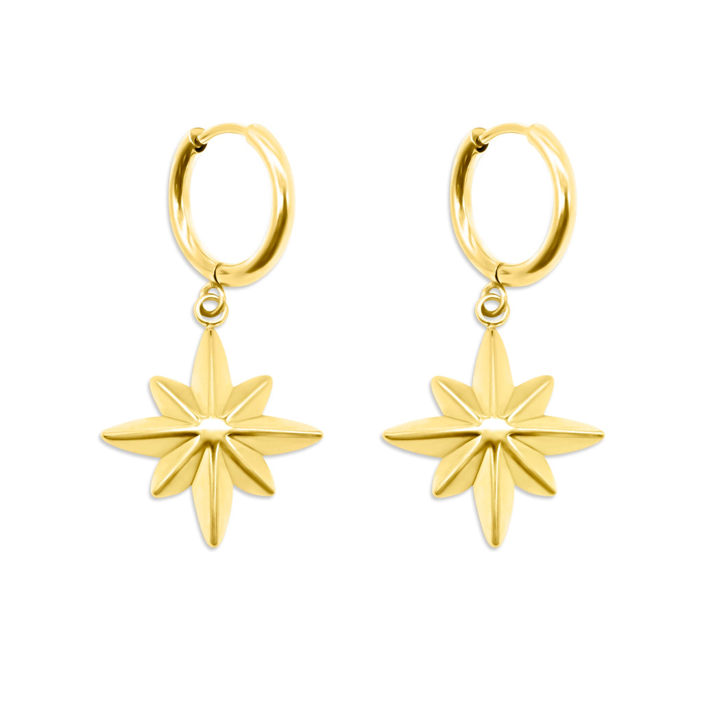 Gold Celeste North Star Hoop Earrings