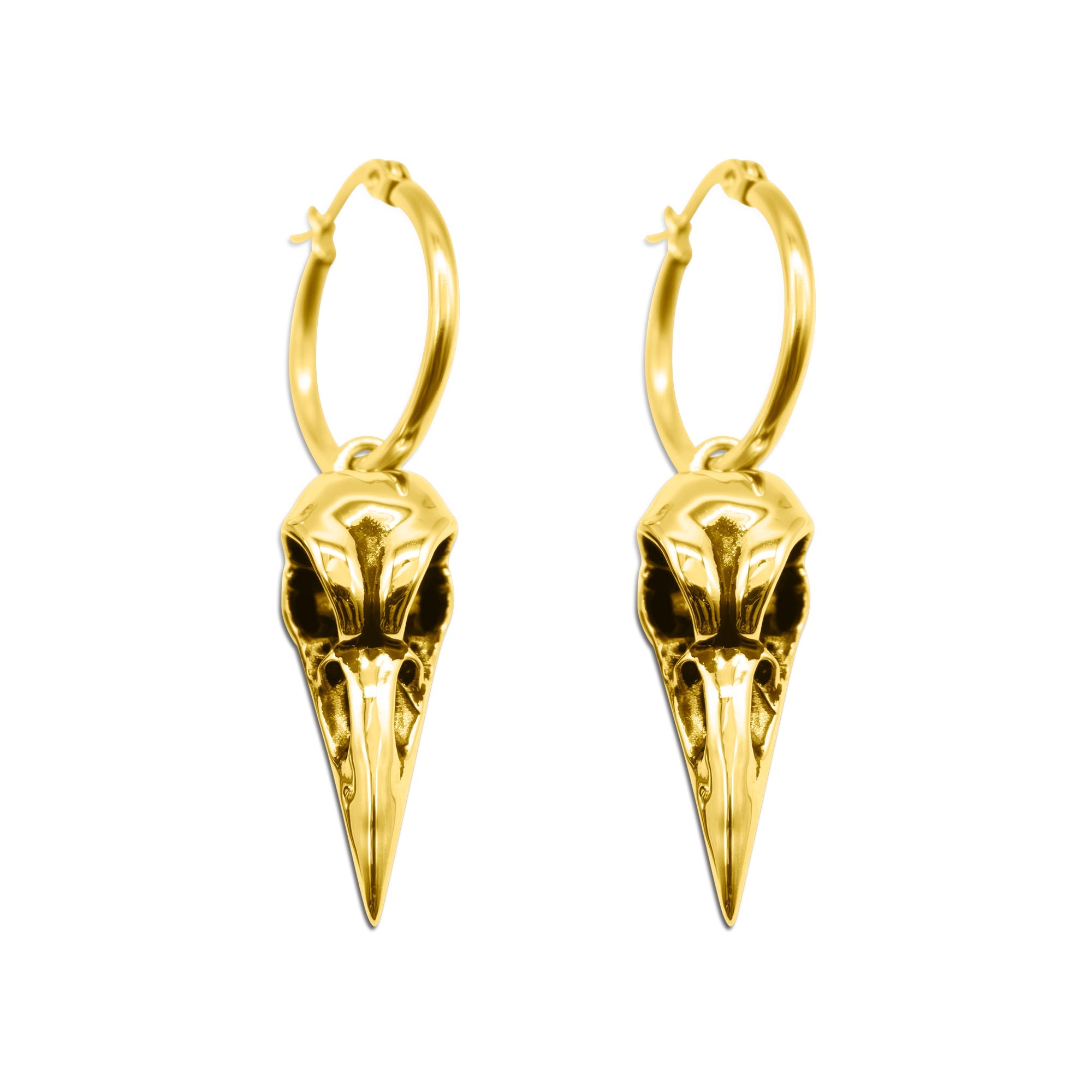 Gold Raven Bird Skull Earrings