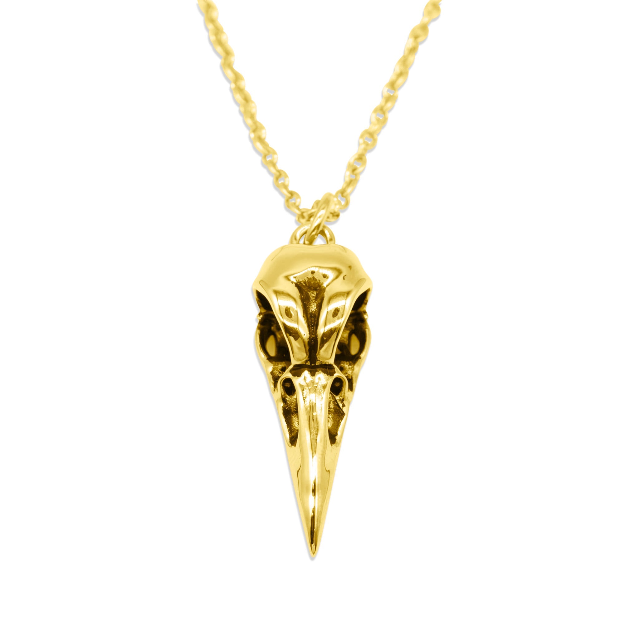 Gold Raven Bird Skull Necklace