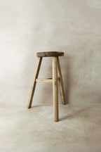 Vintage Rustic Elm Wood Stool - Round - No 26