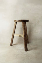Vintage Rustic Elm Wood Stool - Round - No 28