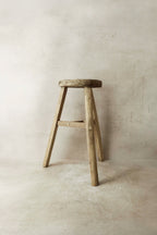 Vintage Rustic Elm Wood Stool - Round - No 26