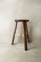 Vintage Rustic Elm Wood Stool - Round - No 28