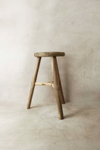 Vintage Rustic Elm Wood Stool - Round - No 27