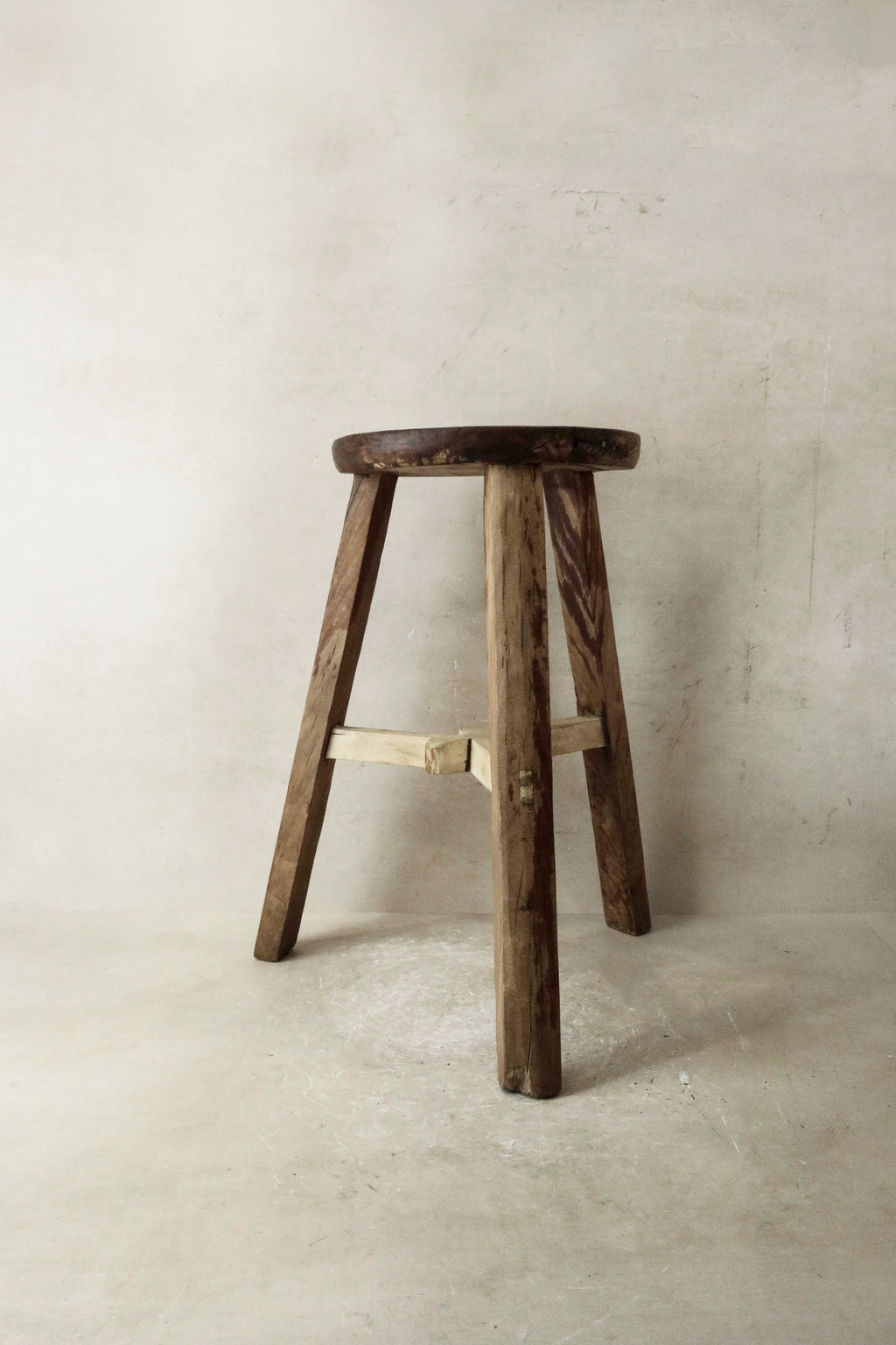 Vintage Rustic Elm Wood Stool - Round - No 28