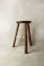 Vintage Rustic Elm Wood Stool - Round - No 28