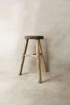 Vintage Rustic Elm Wood Stool - Round - No 26