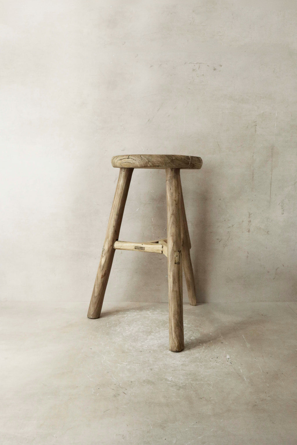 Vintage Rustic Elm Wood Stool - Round - No 27