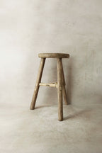 Vintage Rustic Elm Wood Stool - Round - No 27