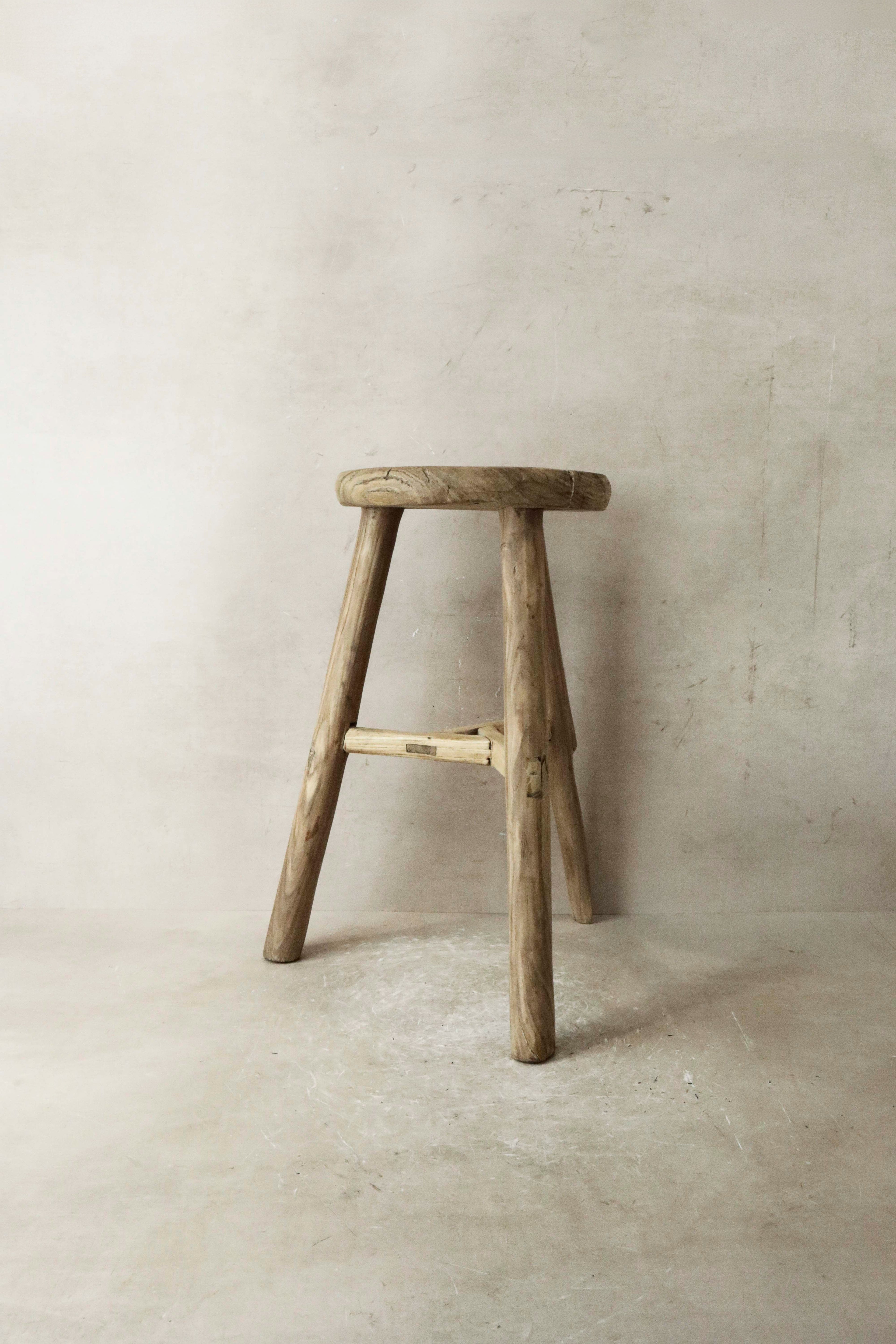 Vintage Rustic Elm Wood Stool - Round - No 27