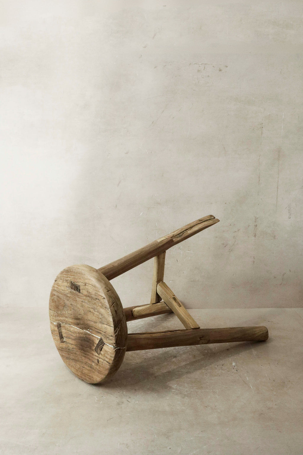 Vintage Rustic Elm Wood Stool - Round - No 27