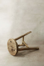 Vintage Rustic Elm Wood Stool - Round - No 27