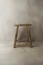 Vintage Rustic Elm Wood Stool - Medium - No 5
