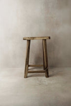 Vintage Rustic Elm Wood Stool - Medium - No 8