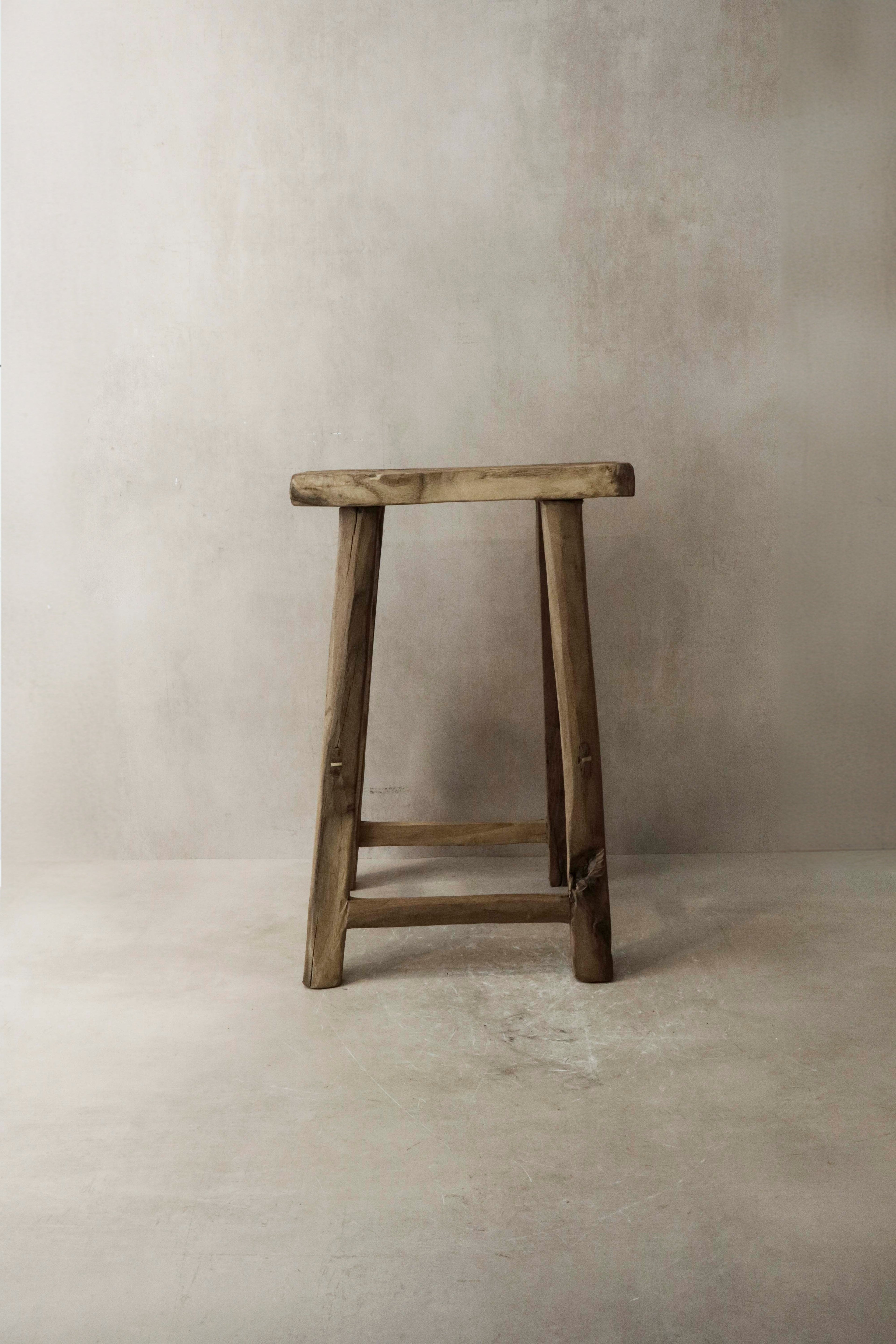 Vintage Rustic Elm Wood Stool - Medium - No 8