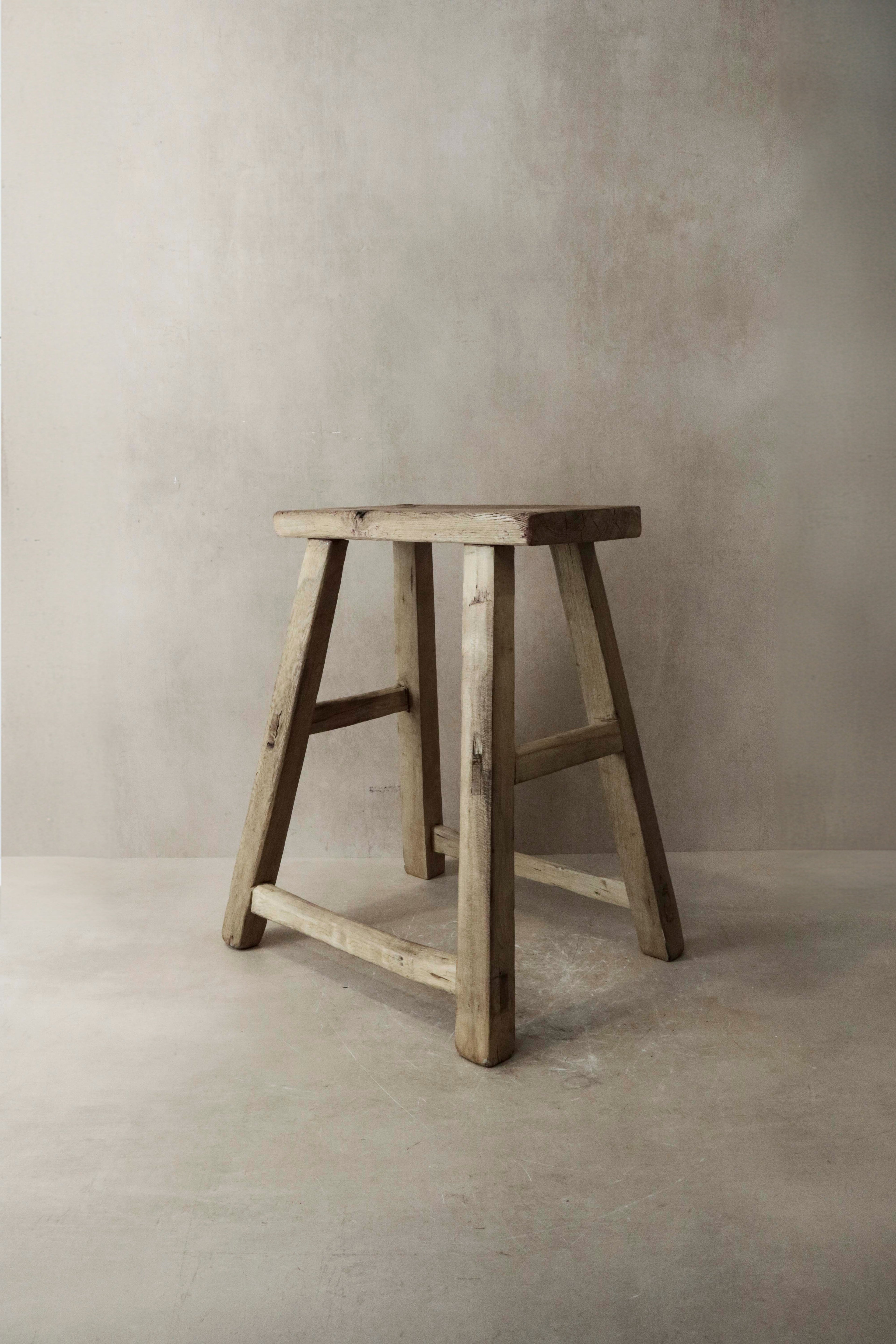 Vintage Rustic Elm Wood Stool - Medium - No 5