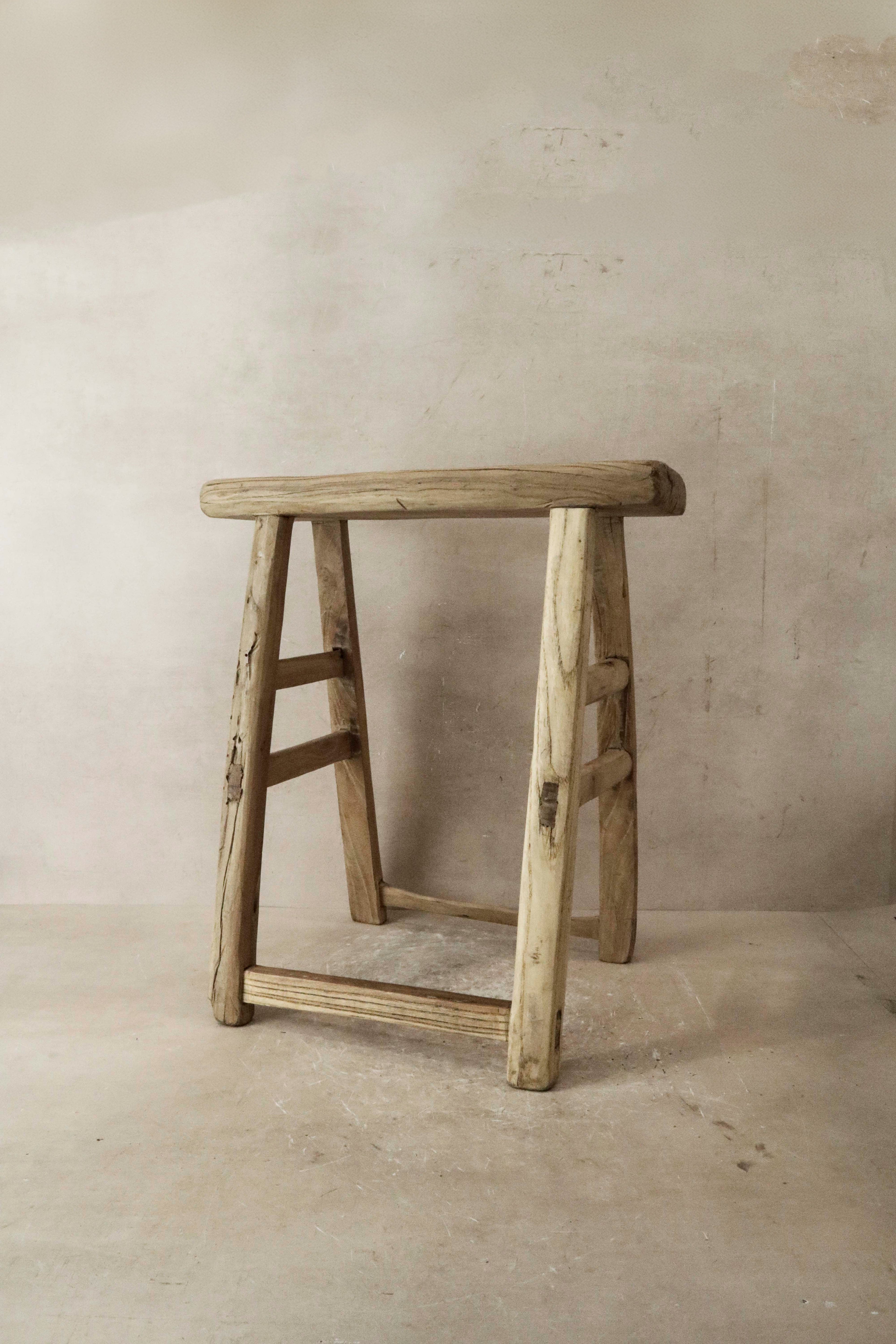 Vintage Rustic Elm Wood Stool - Medium - No 43