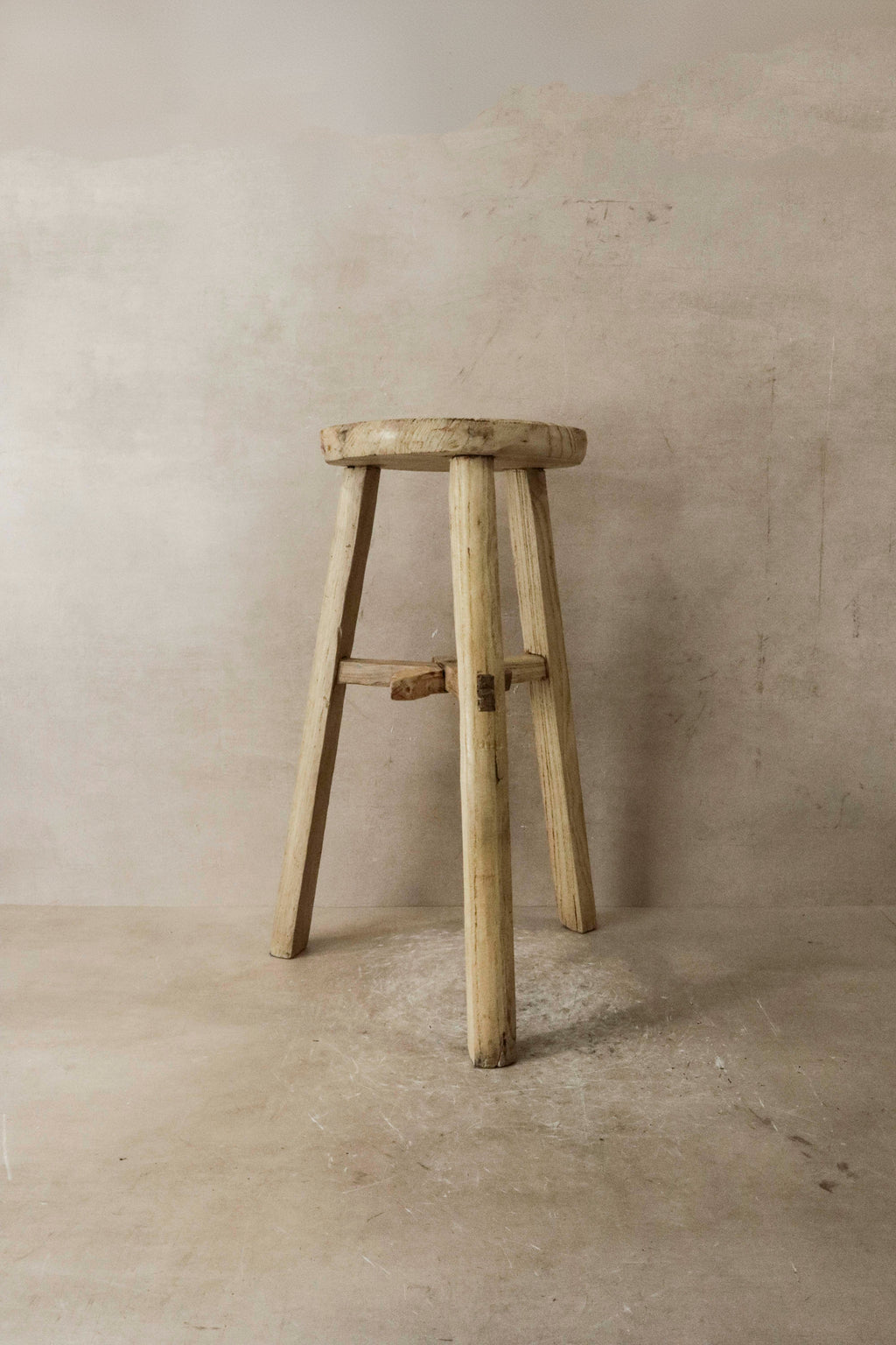 Vintage Rustic Elm Wood Stool - Round - No 37