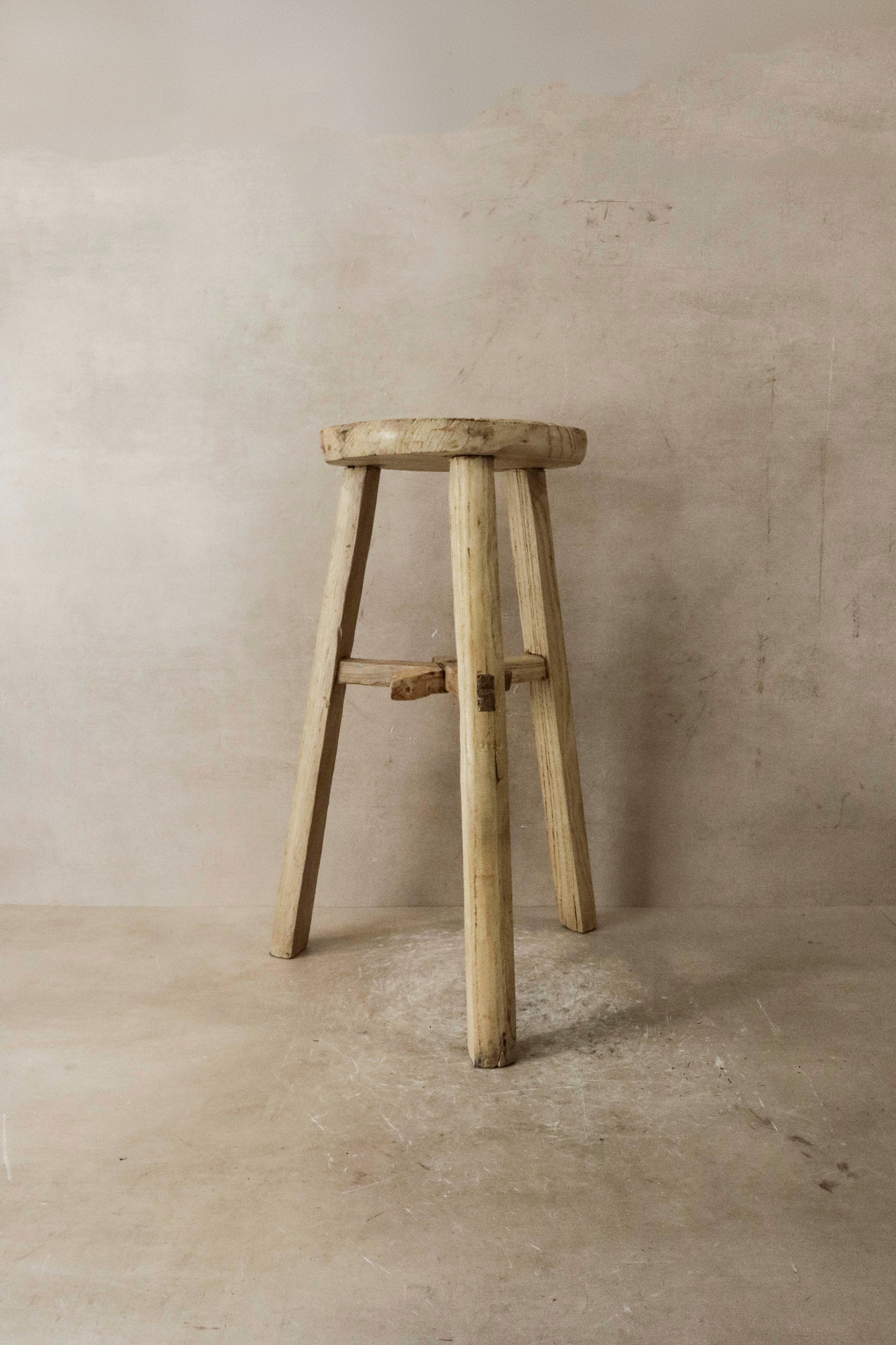 Vintage Rustic Elm Wood Stool - Round - No 37